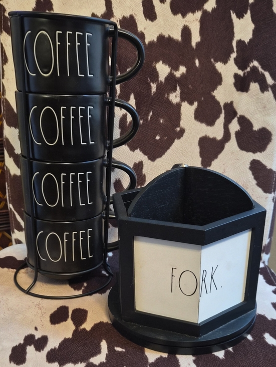 Rae Dunn Other - ⚡️RAE DUNN BUNDLE⚡️🖤🖤Black Stackable Coffee Mugs with Black Utensil Caddy🖤🖤